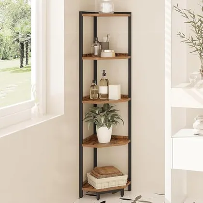 Corner Shelf Stand 5-Tier Corner Bookshelf Storage Standing Shelf