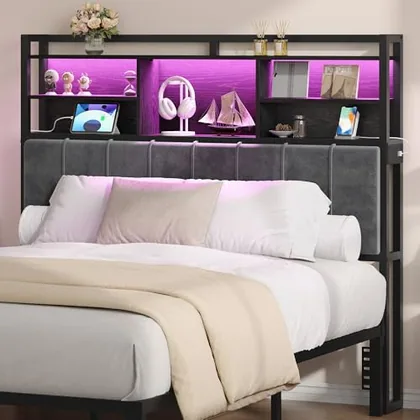 Headboard with 3-Tier Storage Shelves