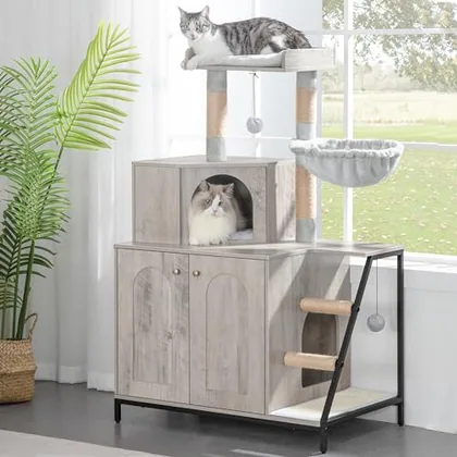 Cat Litter Box Enclosure with Cat Tree